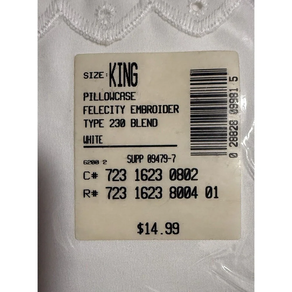 Vintage Home Collection Felicity Embroidered Hem King Pillowcases 230 TC White